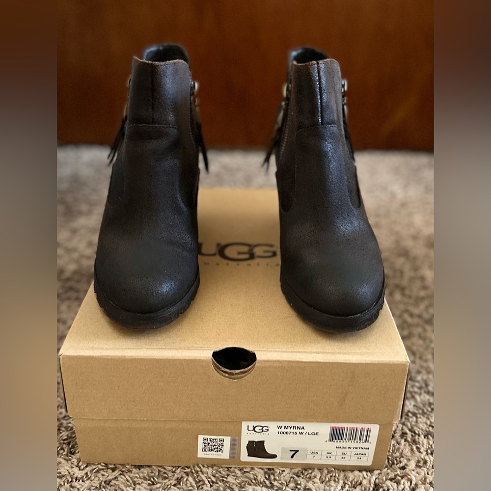 UGG Myrna Wedge Women’s Ankle Boot, Dark Brown Size 7